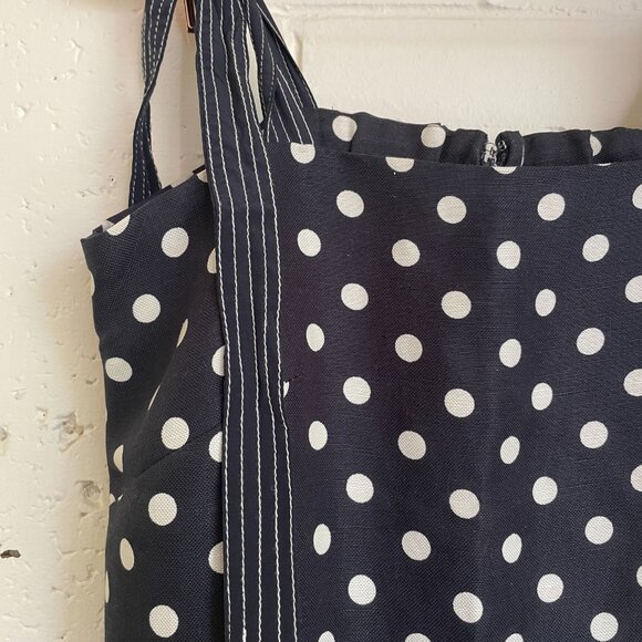 J. Crew | Navy Blue/White Polka Dot Linen/Silk Blend Tie-Shoulder Dress 4 - Picture 5 of 8
